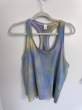 Racerback Tie-Dye Tank Top in Pastel Blue & Lavender hip length